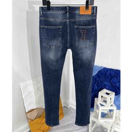 Designer jean pants fashion embroidered denim trousers men women slim fit skinny washed straight slacks