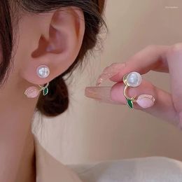 Stud Earrings Fashion Tulip Pearl Elegance Simple Fishtail Flower Heart For Women Girls Party Jewellery Gifts