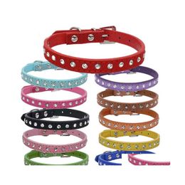 Dog Collars Leashes Pet Puppy Cat One Row Bling Diamond Rhinestone Suede Leather Collar For Small Medium Dogs Drop Delivery Home G Ot7Tf