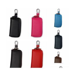 Storage Bags Car Key Wallet Case Leather Chain Zipper Coin Holder Keychain Pouch Purse Unisex Drop Delivery Home Garden Housekee Org Otavf