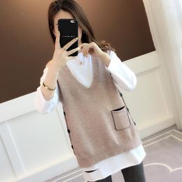 Women's Sweaters Women Spring Casual Short V-neck Hand Knitted Vests Female Loose Pockets Wasitcoat Ladies Sleeveless Pullovers Vest Z78