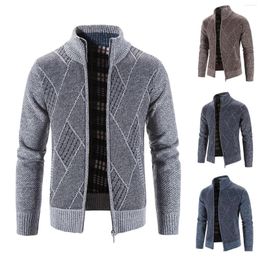 Men's Jackets Men'S Winter Fashion Sweater Jacket Long Sleeve Velvet Thick High Neck Diamond Block Check Fleece
