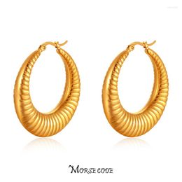 Hoop Earrings MORSE CODE Punk Big Gold Color Ear Piercing Round Stainless Steel For Women Huggie Earings Fashion Jewelry Gifts