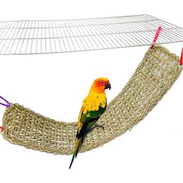 Other Bird Supplies Toy Seagrass Mat Natural Grass Woven Net Hammock Ladder Chew Toys for Lovebird Cockatiel Conure Budgie Cockatoo 230130