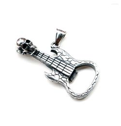 Pendant Necklaces European And American Jewelry Vintage Stainless Steel Big Guitar Necklace Personalized Creative Men's Tag