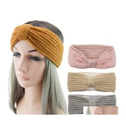 Party Favor Winter Keep Warm Knitting Headband Womens Woolen Yarn Hairband Outdoors Sports Headwear Bowknot Yoga Head Band Favors Dr Dhdes