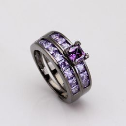 Eheringe Luxus lila schwarze Ring-Sets für Frauen Geschenk 2023 Vintage Pink CZ Engagement Schmuck 6mm Square 6-10