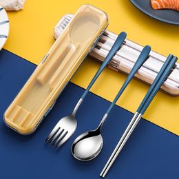 Dinnerware Sets 2/3Pcs Stainless Steel Cutlery Set With Box Table Fork Coffee Spoon Teaspoon Chopsticks Western Tableware Kitchen Utensils