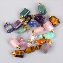 Pendant Necklaces 1pc Natural Green Fluorite Charm Quartz Crystal Healing Stone Necklace Pendants Reiki Essential Oil Diffuser Bottle Gift