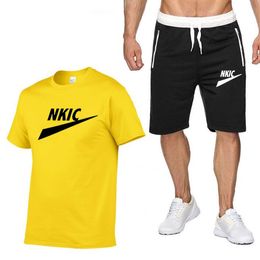 Summer Men's Tracksuits Brand LOGO Print Men's Two Piece Set Fabric Casual T-Shirt and Shorts Set Mens Sports Suit Fashion Short Sleeve 88