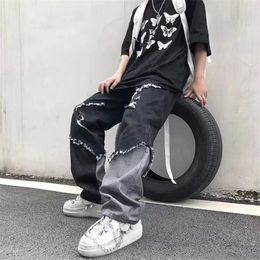 Erkek Kot Deeptown Punk Siyah Erkekler Sokak Giyim Harajuku Denim Pantolon Düz Pantolonlar Erkek Japon Hippi Moda Bahar Gevşek Sıradan 230131