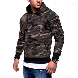 Men's Hoodies Men's Pullover Hooded Striped Pleated Long Sleeve Camouflage Fashion Hoody Sweatshirts Autumn Sport Clothing 3XL