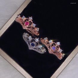 Cluster Rings ZHOUYANG Crown For Girls Party Finger Rose Gold Colour Brand Crystal Jewellery Women Anel KBR212