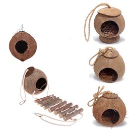 Bird Cages Natural Coconut House for s and Hamster Shell Hanging with Ladder Cage Accessories 230130