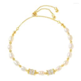 Link Bracelets EYER Fashion Personalised Bracelet Golden Colour Natural Pearl Bangle Jewellery For Women Brass CZ Zirconia Fine