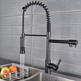 Kitchen Faucets Commercial Pre-Rinse Faucet Brass High Arc Sink With Pull-Out Spring Spout And Pot Filler Matte Black