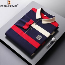 Men's Polos Men Spring Autumn Casual Fashion Shirts Business Cotton Striped Breathable Embroidered Mens Premium Long Sleeve 230130