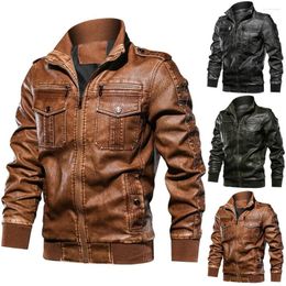 Men's Jackets Leather Zipper Coat Men's Fashion Imitation Vintage Winter Autumn Color Coats &