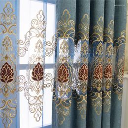 Curtain Slow Soul Blue Purple Velvet Fabric Embroidered Floral Curtains For Living Room Bedroom Kitchen Luxury Window Tulle