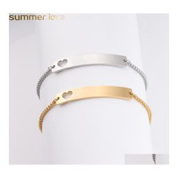 Charm Bracelets Sier/Gold Stainless Steel Blank Bar Bracelet For Engrave Hollow Heart Metal Plate Adjustable Chain Gold Drop Deliver Ot7We