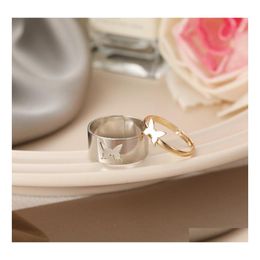 Band Rings Trendy Gold Butterfly Open For Women Men Lover Couple Ring Set Friendship Engagement Wedding Jewellery Drop Delivery Dhuzz