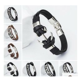 Charm Bracelets Mens Anchor Bangles Homme Jewelry Black Color Valentines Day Gift For Love Leather Bracelet Bdehome Drop Delivery Dhfum