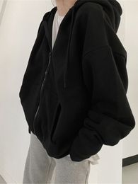 Women's Jackets Black Zip Up Hoodie Streetwear Sweatshirts Korean Tops Long Sleeve Goth Clothes Jacket Womens Winter Hoodies 230131