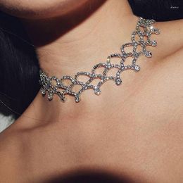 Choker VCU Ins Fashion Rhinestone Tassel Necklace For Women Double Layer Shiny Crystal Wave Short Collar Jewelry