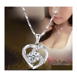 Pendant Necklaces Love Crystal Necklace Sliver Sapphire Birthday Gift For Women Jewellery White Purple 3 2Lr Q2 Drop Delivery Pendants Dhtzr