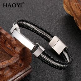 Charm Bracelets Customized Men's ID Bracelet Braided Leather Bangle With Clasp Diabetes COPD Alzheimer Personalized Jewelry