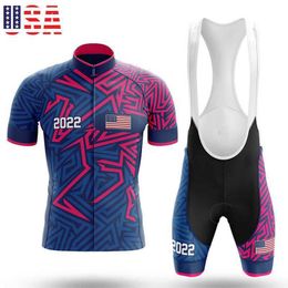 Jersey Sets USA Clothing 2022 Summer Breathable Cycling Suit Men's Short Sleeve Riding Bike Sportswear MTB Maillot Ciclismo Hombre Z230130