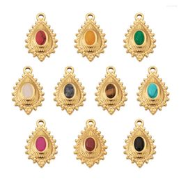 Pendant Necklaces Kissitty 10Pcs Golden Natural & Synthetic Stone Pendants Teardrop Charms For Necklace Bracelet Earrings DIY Jewellery