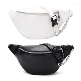 Waist Bags Fashion Leather Fanny Pack Chest Bag Phone Purse With Metal Chain For Wome E74B