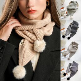 Scarves Ladies Scarf Striped Long Wool Knit Neck With Fur Ball Autumn Winter Soft Warm Korean Fashion Neckerchief