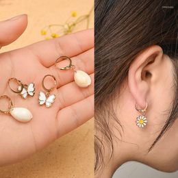 Hoop Earrings Simple Butterfly Heart Cherry Tassel Pendants Pearl Alloy Inlaid Rhinestone Set For Woman Office Daily Week Ear Jewellery