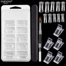 Nail Art Kits Finger Extension Mould Quick Building Gel Tips Full Cover Clip Set Sanding File UV Brush