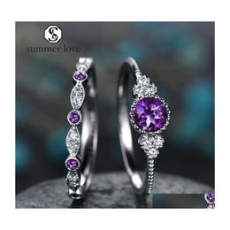 Band Rings Arrival Cz Diamond Ring For Women Sier Colorf Round Engagement Set Fashion Wedding Jewerly Valentines Day Gifty Drop Deli Dhdfp