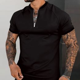 Men's Polos Fashion Men T Shirt Short Sleeve Fitness Round Neck Solid Color Zipper Casual polo shirt Mens Sports big Size Slim Fit Tops 230130