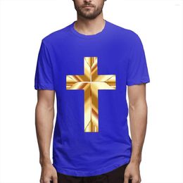 Men's T Shirts 2023 Unique Golden Christian Cross Clothing Blue Fashion Summer Top Quality Short Sleeve