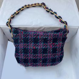 22k kadın yün tweed hobo alt büyüyen çantalar bahar mor el çantaları altın metal donanım omuz çantası açık sakoche tasarımcı kozmetik çanta cep 24x17cm