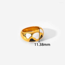 Wedding Rings Fashion Heart-shaped Enamel Ring Stainless Steel Thickened Black And White Color Vintage Designed Jewelry For Women