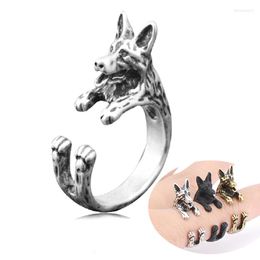 Cluster Rings Vintage Punk Brass Knuckle German Shepherd Anel Masculino Ring Boho Dog Anillos Couple For Men Women Jewelry Lovers Gift