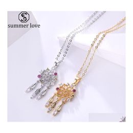 Pendant Necklaces Fashion Cubic Zircon Dream Catcher Necklace Sier Gold Chain Fishing Net For Women Girls Jewelryz Drop Delivery Jew Dh8Ko