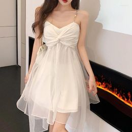 Casual Dresses White Black First Love Temperament Niche Female Dress 2023 Autumn French Fairy Sling Design Girl Birthday