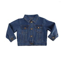 Jackets Spring Autumn Girls' Fall Jeans Jacket Long Sleeve Pocket Denim Coat Children Age 1-6Y