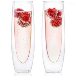 Wine Glasses 2/6Pcs 150Ml Champagne Set Double Wall Glass Cup Stemless Sparkling Transparent Flute For Wedding