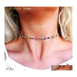 Chokers Creative Mti Color Beaded Choker Necklace Simple Bohemian Beach National Wind Star Rice Bead Summer Holiday Jewelry Drop Del Otucu