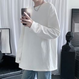 Men's T-Shirts HYBSKR Autumn Oversized T-Shirt Solid Colour Basic T shirt O Neck Long Sleeve Fleece Tshirts Korean Man Casual Tees 230130