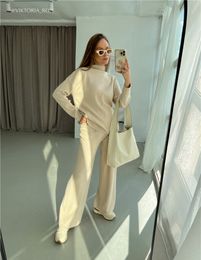 Women's Tracksuits Loose Casual Sweater Top Trousers Fashion Suit Womens Two Peice Sets Spring Autumn Knitted Sweaterpants 230131