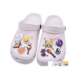 Shoe Parts Accessories Wholesale Purple Cartoon Charms Pvc Soft Rubber Decoration Buckle For Croc Shoes Bracelet Wristband Drop Del Dhzdi